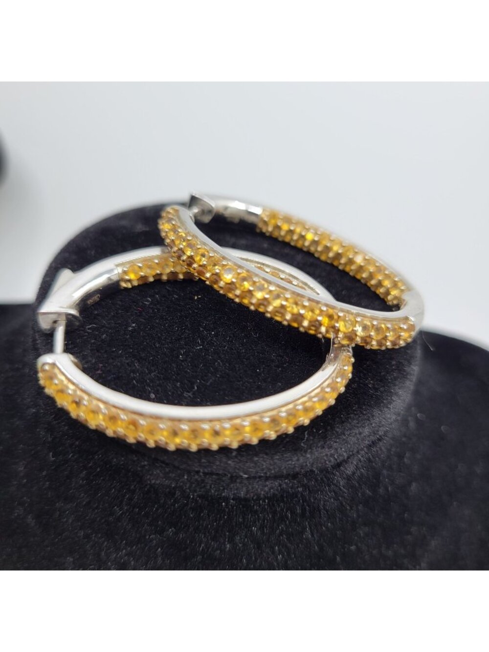 Vintage Citrine Earrings Pierced Yellow Gemstone Oval Gold Tone - JW008